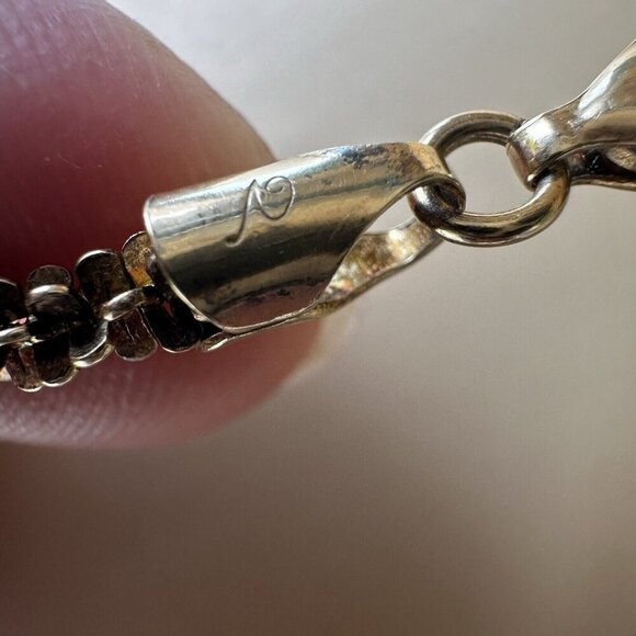 Necklace w Slide Pendant 17" Oval Pink Gem Ornate 925 Sterling Gold Plated 22.3g - Picture 5 of 12